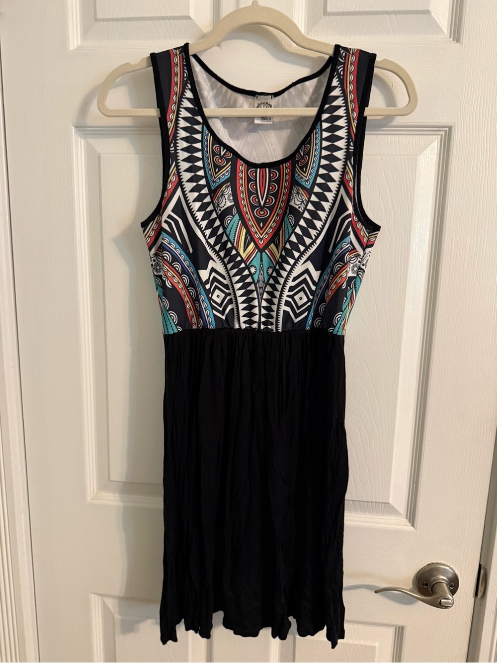 Sun n Moon Black Dress with Multicolor Tribal Bodice